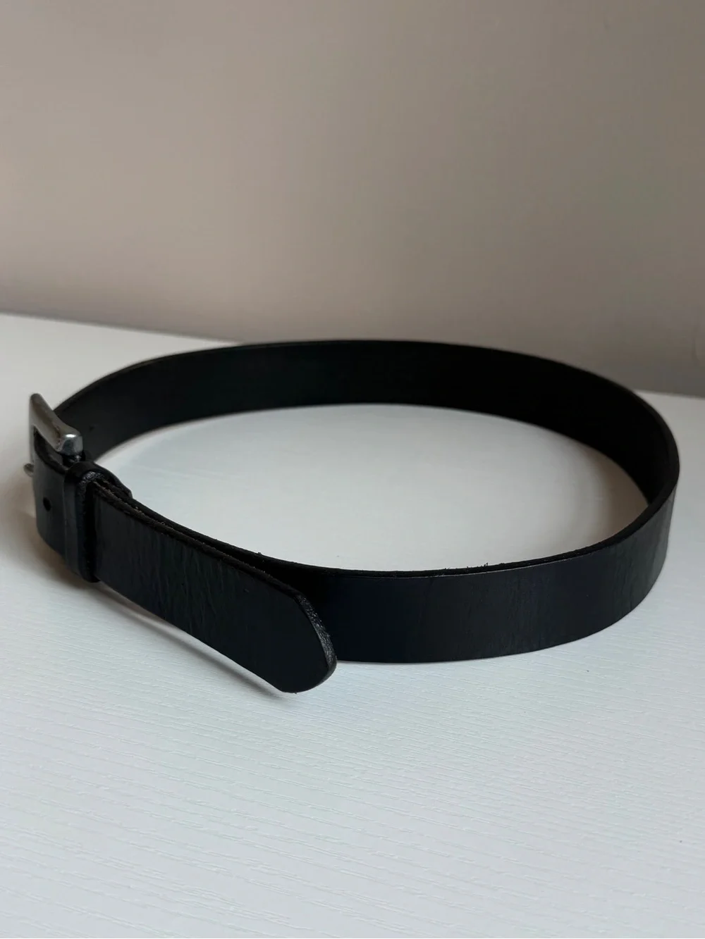 Vintage 80s GAP Thick Genuine Leather Black Large Silver Brass Buckle USA M